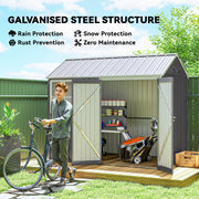 8x6ft Metal Garden Shed Outdoor Storage Shed w/ Doors Window, Grey
