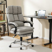 Office Desk Chair Ergonomic Padded Reclining Chair w/ Footrest-White