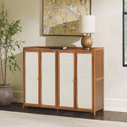 Shoe Cabinet Storage Organizer 4 Rattan Door Cupboard Footwear Stand Wooden Unit