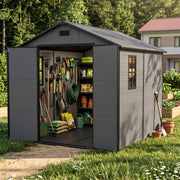 8x8FT Plastic Garden Shed Outdoor Tool Storage House with Floor & Lockable Doors