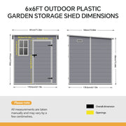 6X6ft Outdoor Storage Shed Plastic Garden House w/ Window Floor & Lockable Door