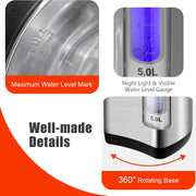 5L Instant Hot Water Dispenser with 5 Temp Settings & 24H Timer, Stainless Steel