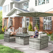 5 PCs Rattan Garden Furniture Set with Fire Pit Table, Grey