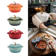 Pumpkin Shaped Enameled Cast Iron Casserole Pot with Lid Halloween Dutch Oven