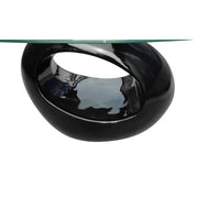 WALPLUS Oval Glass Coffee Table High Gloss Black Modern Sofa Centre Piece