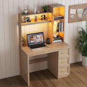Computer Desk with Hutch 3 Colour LED Light Mains Sockets Drawers Home Office