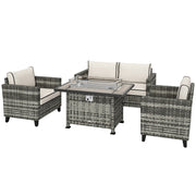 5 PCs Rattan Garden Furniture Set with Fire Pit Table, Grey