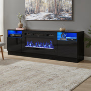 70inch Black TV Stand Cabinet Electric Fireplace Unit 12 LED Colour Fire Flame