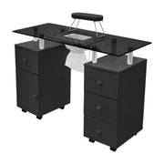 Glass Top Manicure Table Acetone Resistant Nail Desk with 4 Drawers & Cabinet UK