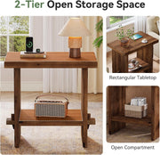 Modern Solid Wood Side Table Small Narrow End Table with Storage for Living Room