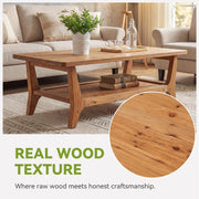 47-Inch Solid Wood Coffee Table Modern Center Table with Storage for Living Room