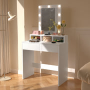 Dressing Table Makeup Vanity Set Desk with 9 Bulbs Mirror 2 Drawer Stool Bedroom