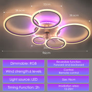 RGB LED Ceiling Fan Light Dimmable Chandelier Living Room Lamp W/ Remote Control