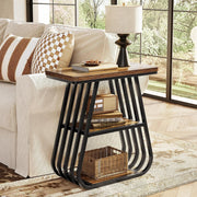 Industrial End Table 3-Tier Narrow Side Table with Storage Shelf for Living Room