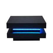 Square Coffee Table Black High Gloss Wooden Centre Tea Table with LED RGB Lights