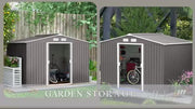 9 x 6FT Galvanised Garden Storage Shed with Sliding Door, Grey