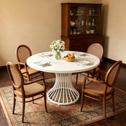 120CM Round Dining Table White Modern Circle Kitchen Dinner Table for 4-6 People