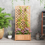 Outdoor Tall Wooden Garden Planter with Trellis Climbing Frame Raised Bed Decor