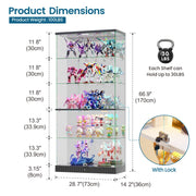Glass Display Cabinet with RGB LED Lights Lockable Display Case for Collectibles