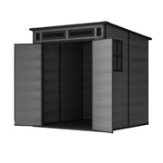 6x6ft Grey Garden Shed Outdoor Plastic Utility Tool Storage House with Windows