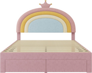 4ft6 Double Bed Frame Pink Rainbow Headboard 2 Storage Drawers Kids Girls