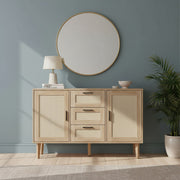 Sideboard Cabinet Cupboard w/ 2 Doors 3 Drawers Rattan Sideboard for Living Room