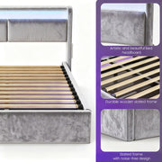 NEW LED OTTOMAN STORAGE PANEL PLUSH VELVET UPHOLSTERED BED FRAME DOUBLE SIZE