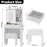 Dressing Table with LED Lights Mirror 2 Drawers Vanity Makeup Desk with Stool
