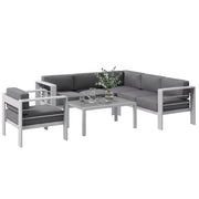 5 PCs Garden Sofa Set w/ Cushions, Aluminium Furniture Sets, Grey