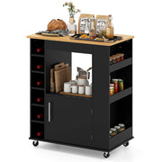 Kitchen Island Rolling Storage Cabinet Trolley Cart Shelves-Black