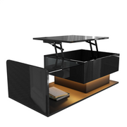 Black Lift Top Coffee !SALE! Table LED Lights Hidden Storage High Gloss Modern