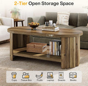 47.24-Inch Modern Wooden Oval Coffee Table with Storage Shelf for Living Room