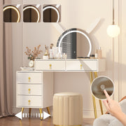 Dressing Table with LED Light Mirror Vanity Desk Makeup Table 5 Drawers Cabinet