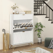 Slim Shoe Storage Cabinet with Flip Drawers for Entryway, Hallway, White