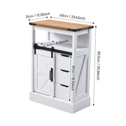 White Sideboard Storage Cabinet 3 Drawers 1 Sliding Barn Door Kitchen Cupboard