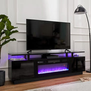 70Inch TV Stand Cabinet High Gloss Electric Fireplace Unit with 12 Colour Flame