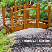 Wooden Garden Bridge with Safety Railings, Arc Footbridge for Pond Backyard Stre