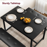 3-Piece Dining Set with 2 Benches, Stain Resistant, Steel Frame for Small Spaces