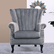 Velvet Accent Chair Scallop Armchair Oyster Back Lounge Tub Chair With Wood Legs
