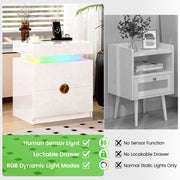 LED Bedside Table with Hidden Drawer , Smart End Table with Charging Station