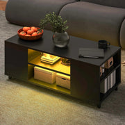 YITAHOME Black High Gloss Coffee Table with RGB LED Adjustable Shelf ,97.5×48×45