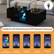 Led Coffee Table with 2 Drawer Storage, High Gloss Coffee Table for Living Room