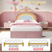 4ft6 Double Bed Frame Pink Rainbow Headboard 2 Storage Drawers Kids Girls