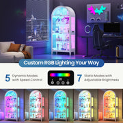 Arched Display Cabinet with Glass Doors RGB LED Lights Collectibles Human Sensor