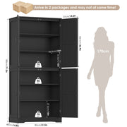 Pantry Cupboard, 180 cm Tall Kitchen Storage Cabinet with 4 Wooden Doors