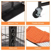 Metal Cat Cage, 4-Tier Small Animal Cage with Wheels, Cat House with Hammock