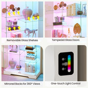 Glass Display Cabinet, 10-Tier RGB LED Curio Cabinet with Human Sensor