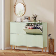Slim Shoe Storage Cabinet with 4 Flip Drawers for Hallway, Light Green