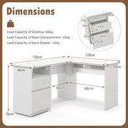 L Shaped Computer Desk 150cm Corner Study Writing Desk with Drawer