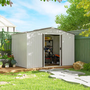 9 x 6FT Galvanised Garden Storage Shed with Sliding Door, Silver